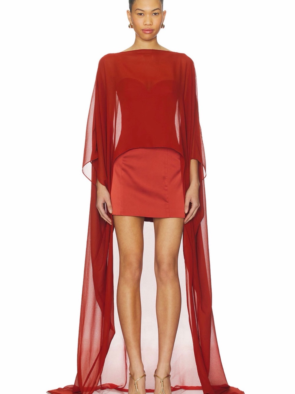 Lovers + Friends Red Sheer Cape Mini Dress